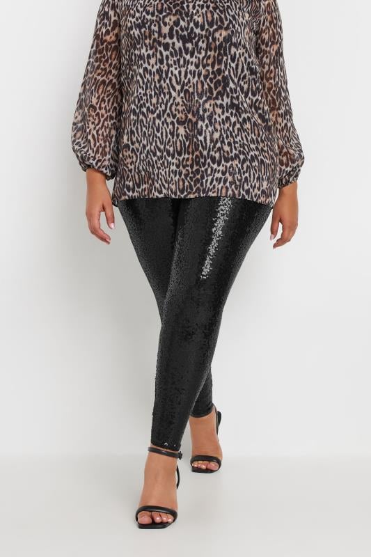 evans YOURS Curve Black Sequin Embellished Leggings