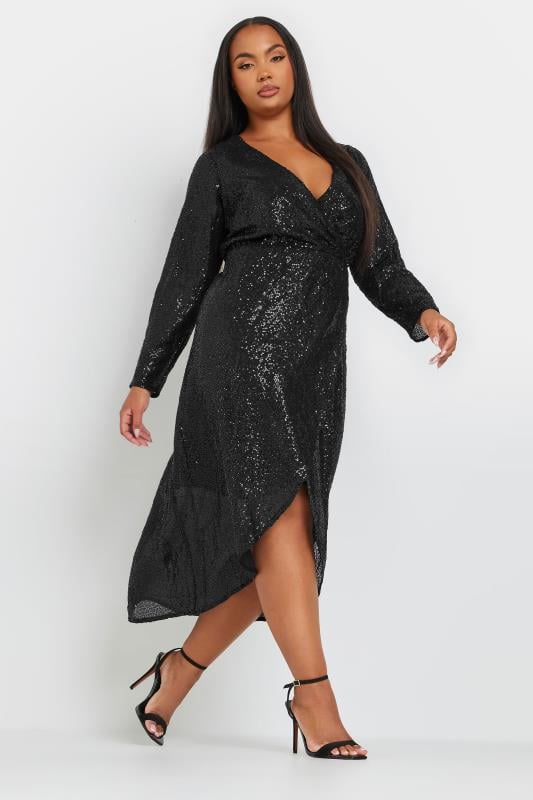Evans YOURS Curve Black Sequin Embellished Wrap Dress