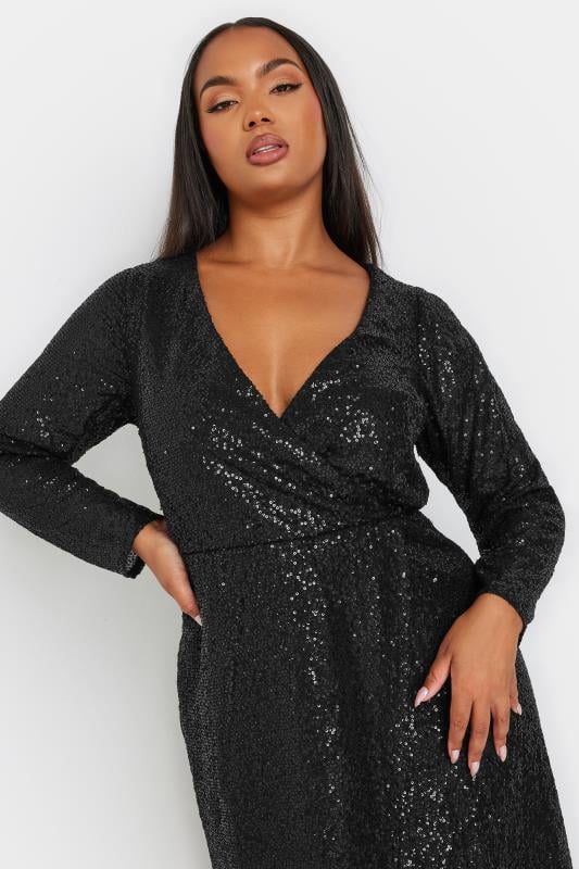 Evans YOURS Curve Black Sequin Embellished Wrap Dress