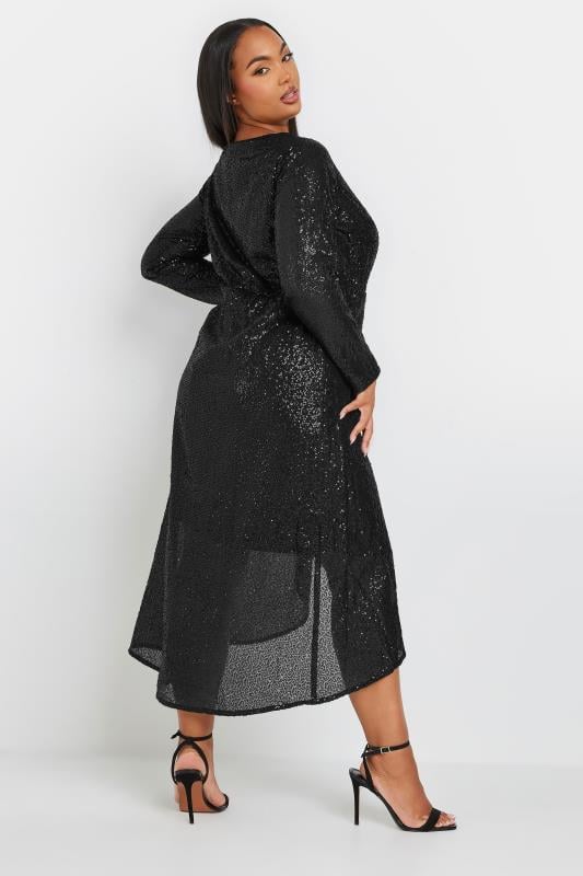 Evans YOURS Curve Black Sequin Embellished Wrap Dress
