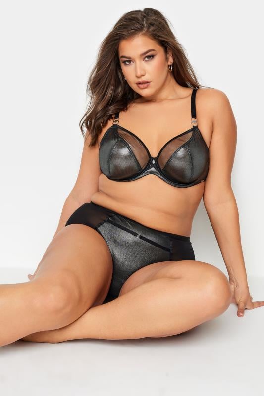 Evans YOURS Curve Black Shimmer Mesh Non-Padded Bra