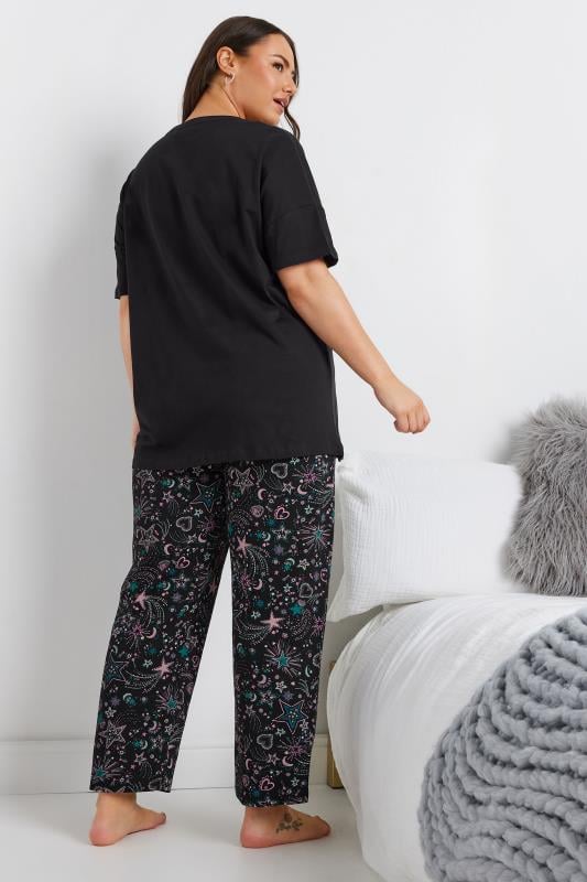 Evans YOURS Curve Black 'Shine Bright' Wide Leg Pyjama Set