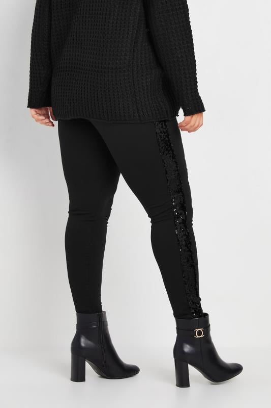 Evans YOURS Curve Black Side Stripe Sequin Leggings
