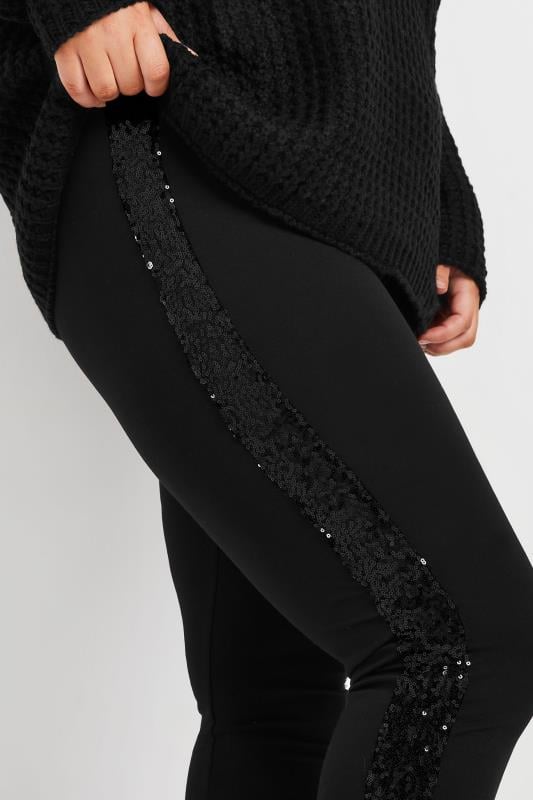 Evans YOURS Curve Black Side Stripe Sequin Leggings