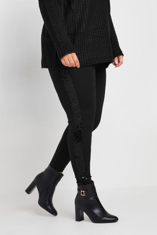 evans YOURS Curve Black Side Stripe Sequin Leggings