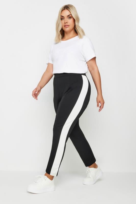 Evans YOURS Curve Black Side Stripe Tapered Trousers