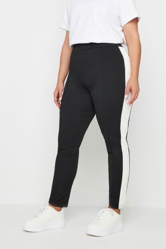 evans YOURS Curve Black Side Stripe Tapered Trousers