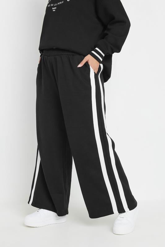 Evans YOURS Curve Black Side Stripe Wide Leg Joggers