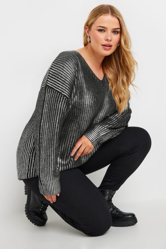 Evans YOURS Curve Black & Silver Metallic Knitted Jumper