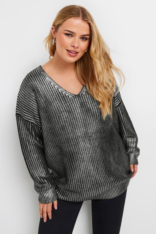 Evans YOURS Curve Black & Silver Metallic Knitted Jumper