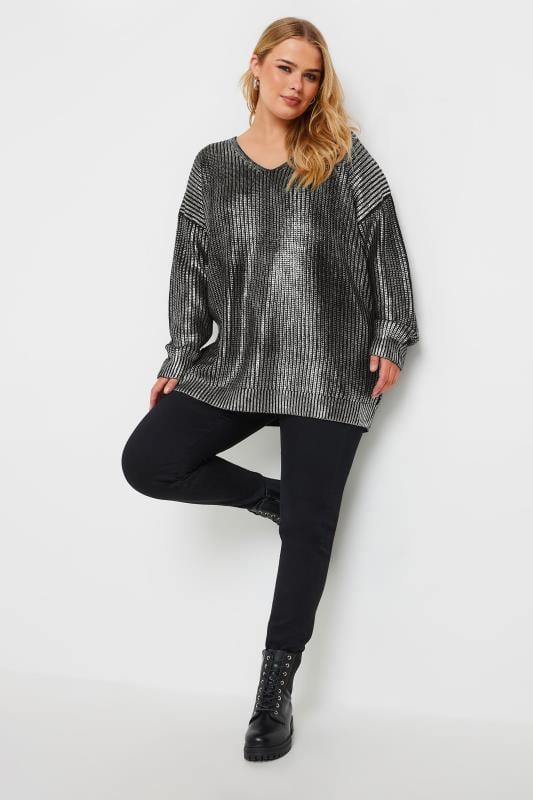 Evans YOURS Curve Black & Silver Metallic Knitted Jumper