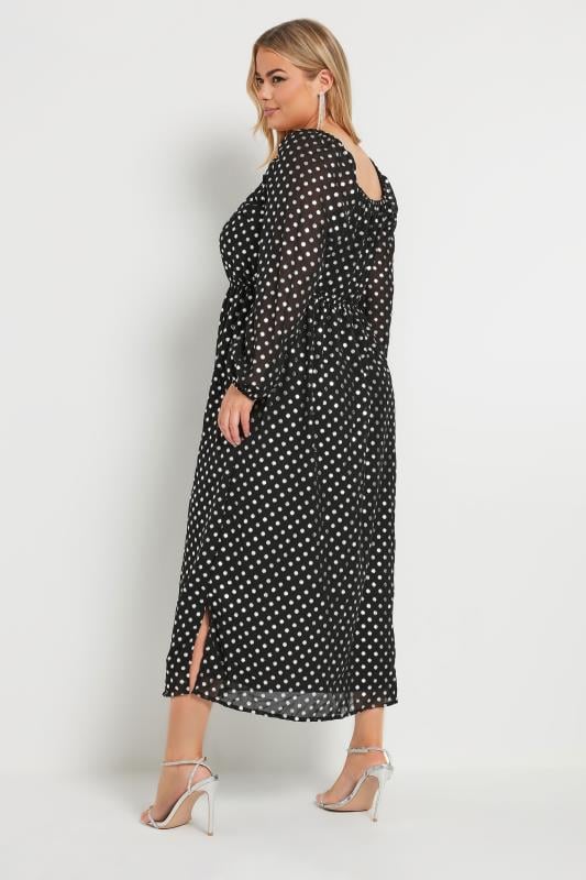 Evans YOURS Curve Black Silver Spot Chiffon Maxi Dress