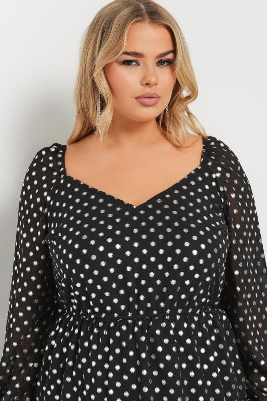 Evans YOURS Curve Black Silver Spot Chiffon Maxi Dress