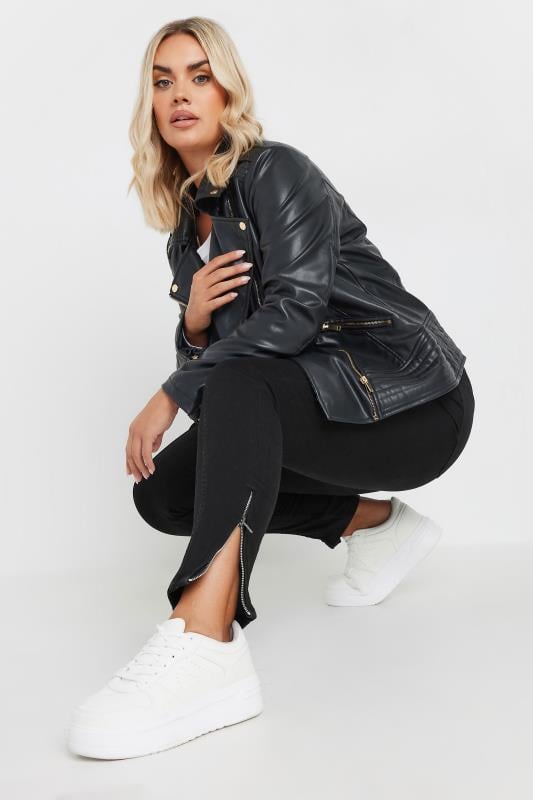 Evans YOURS Curve Black Skinny Stretch AVA Zip Hem Jeans