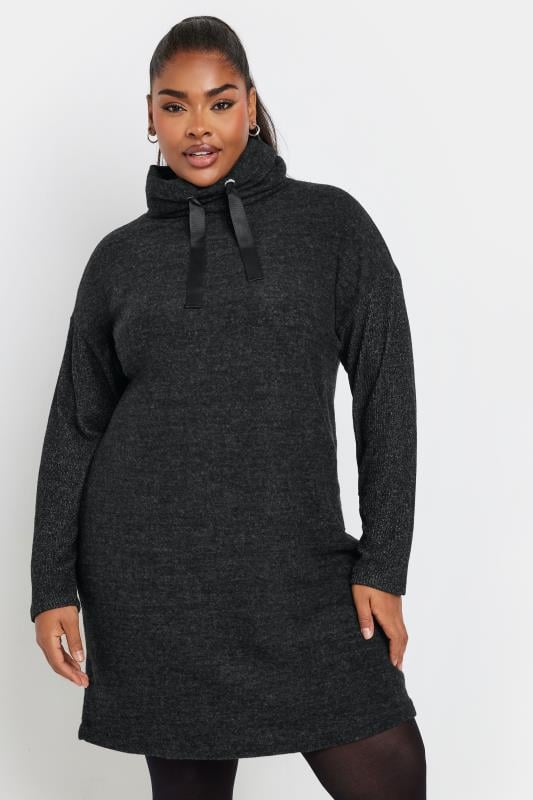 Evans YOURS Curve Black Soft Touch Drawstring Hoodie Dress