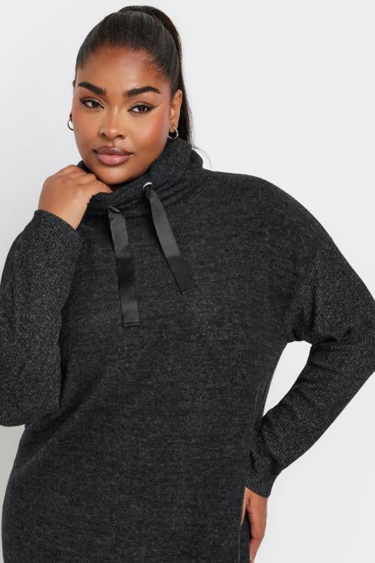Evans YOURS Curve Black Soft Touch Drawstring Hoodie Dress