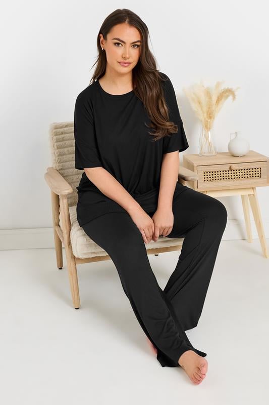Evans YOURS Curve Black Soft Touch Ribbed Pyjama Top