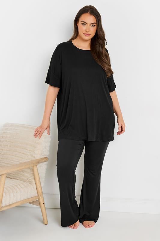 Evans YOURS Curve Black Soft Touch Ribbed Pyjama Top