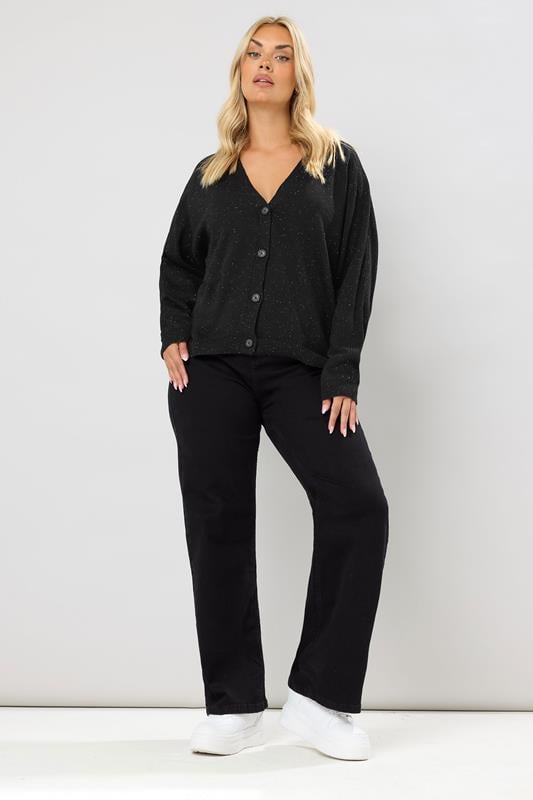 Evans YOURS Curve Black Speckled Button Through Cardigan