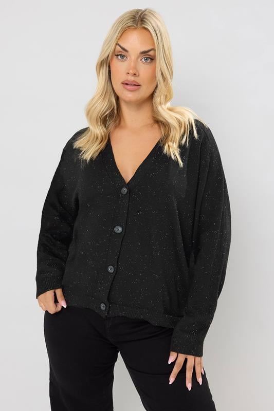 evans YOURS Curve Black Speckled Button Through Cardigan