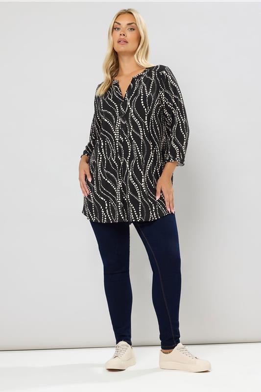 Evans YOURS Curve Black Spot Print Half Placket Shirt