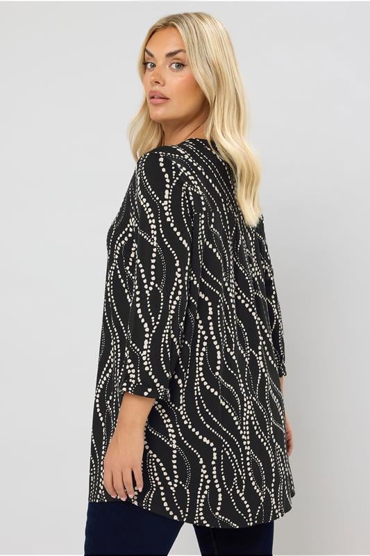 Evans YOURS Curve Black Spot Print Half Placket Shirt