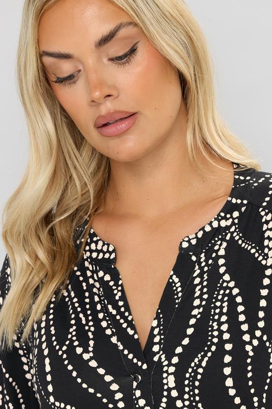 Evans YOURS Curve Black Spot Print Half Placket Shirt
