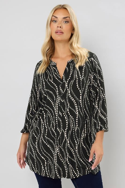 evans YOURS Curve Black Spot Print Half Placket Shirt