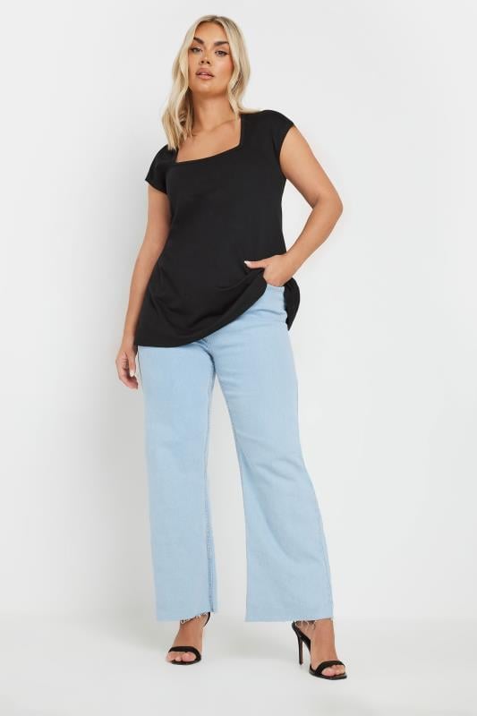 Evans YOURS Curve Black Square Neck Heavyweight Top