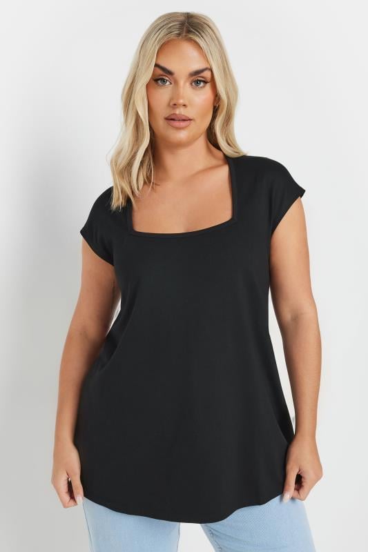 evans YOURS Curve Black Square Neck Heavyweight Top