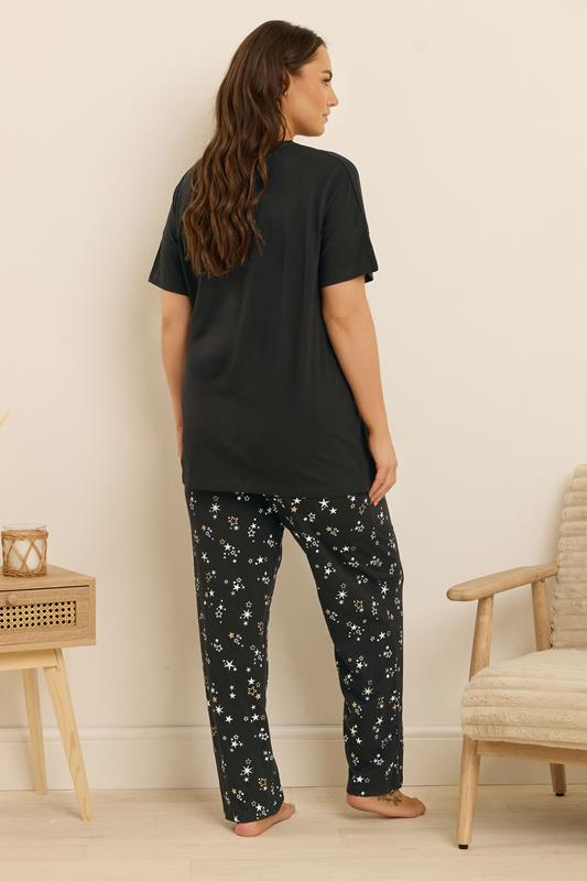 Evans YOURS Curve Black Star Print Wide Leg Pyjama Set