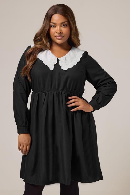 evans YOURS Curve Black Statement Collar Mini Dress