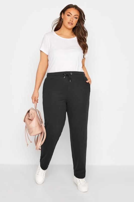 Evans YOURS Curve Black Straight Leg Stretch Joggers