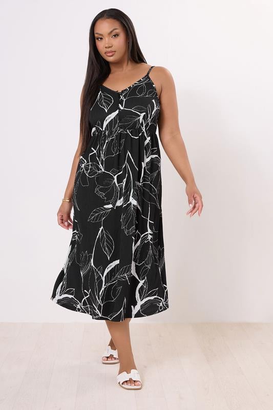 evans YOURS Curve Black Strappy Floral Print Sundress