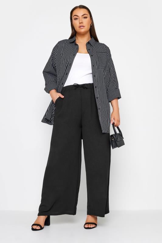 Evans YOURS Curve Black Stretch Jersey Wide Leg Trousers
