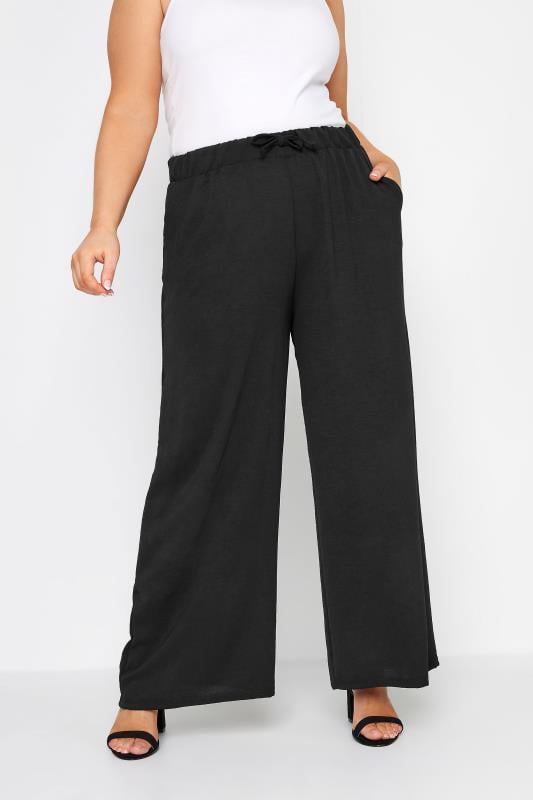 evans YOURS Curve Black Stretch Jersey Wide Leg Trousers