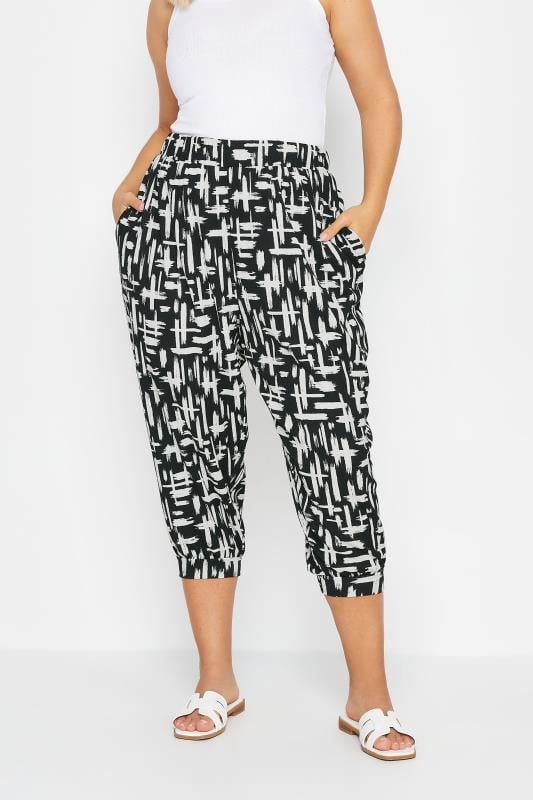 Evans YOURS Curve Black Stripe Cropped Harem Joggers