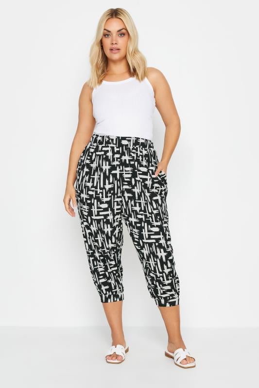 evans YOURS Curve Black Stripe Cropped Harem Joggers