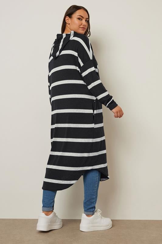 Evans YOURS Curve Black Stripe Hooded Maxi Cardigan