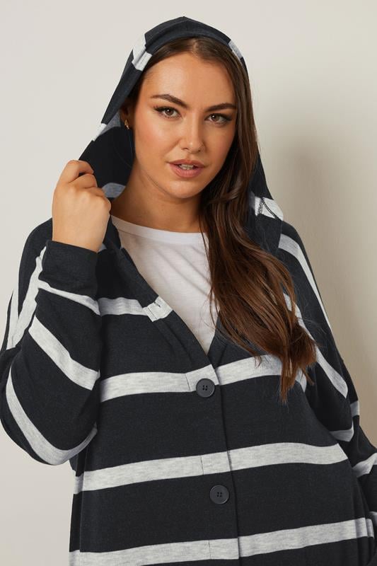 Evans YOURS Curve Black Stripe Hooded Maxi Cardigan