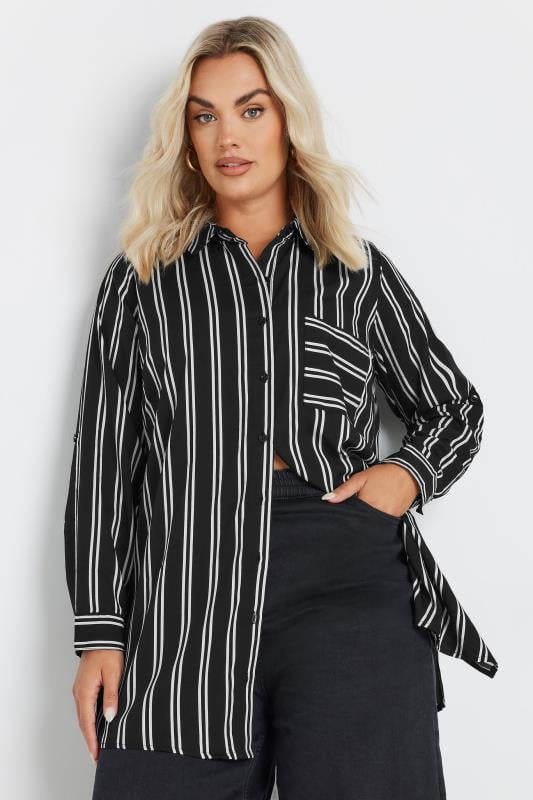 evans YOURS Curve Black Stripe Print Boyfriend Shirt
