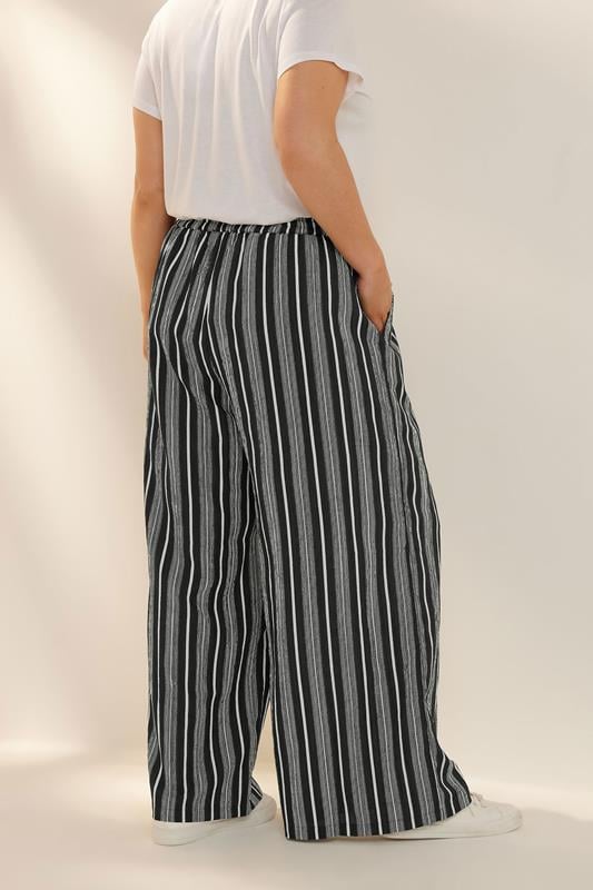 Evans YOURS Curve Black Stripe Textured Wide Leg Trousers