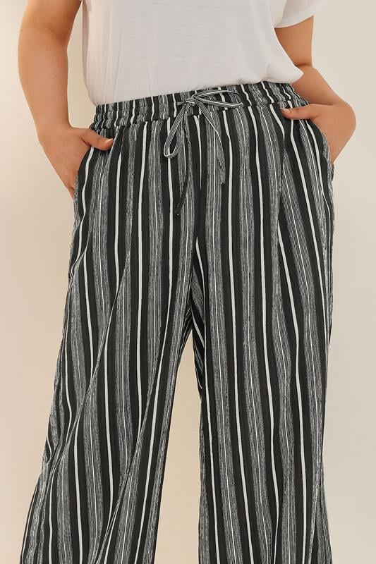 Evans YOURS Curve Black Stripe Textured Wide Leg Trousers