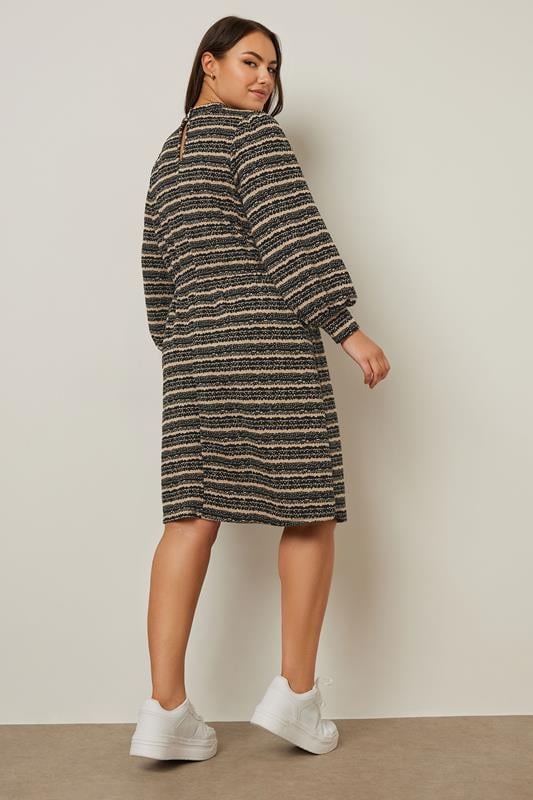 Evans YOURS Curve Black Striped Ribbed High Neck Midi Dress