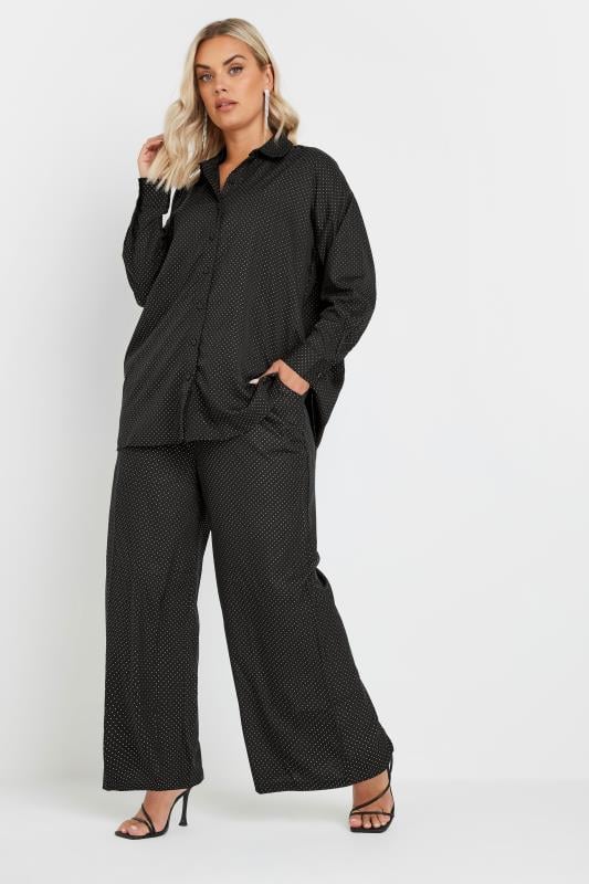 Evans YOURS Curve Black Stud Embellished Wide Leg Trousers