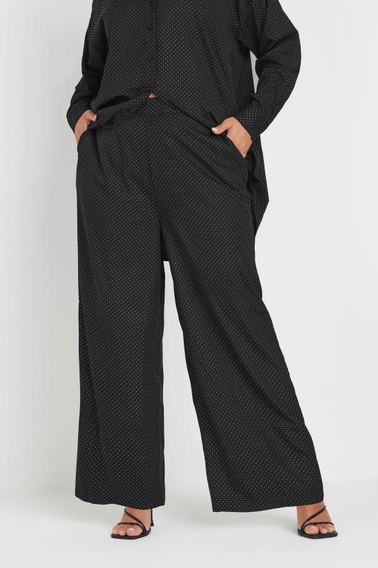 evans YOURS Curve Black Stud Embellished Wide Leg Trousers