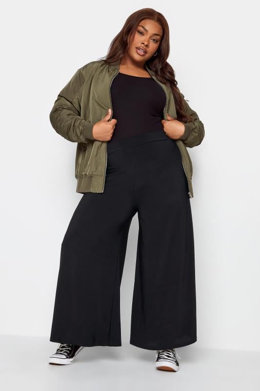 Evans YOURS Curve Black Super Wide Leg Stretch Palazzo Trousers