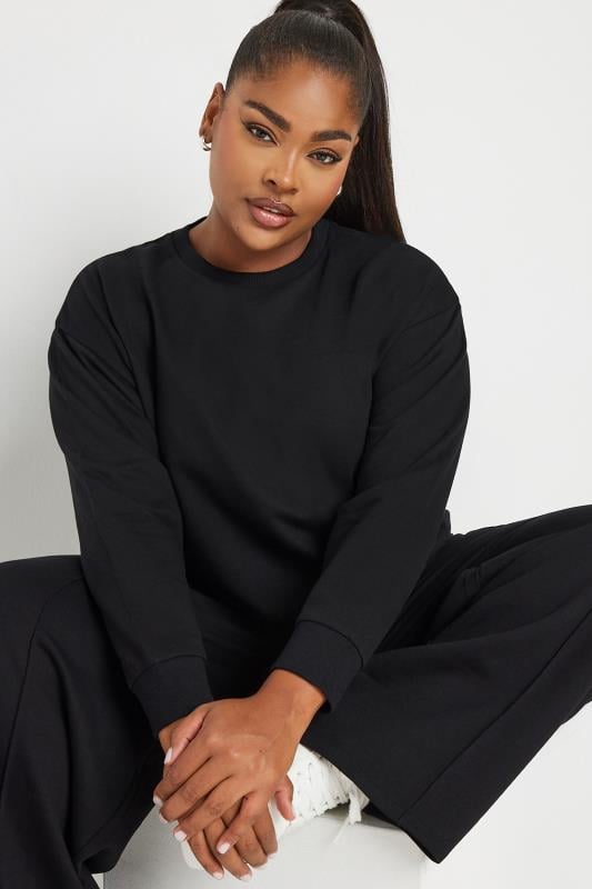 Evans YOURS Curve Black Sweatshirt & Wide Leg Jogger Set