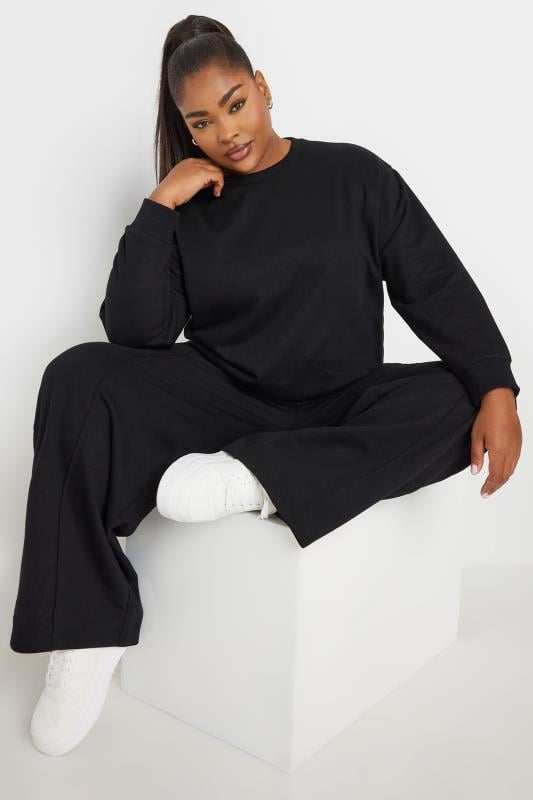 evans YOURS Curve Black Sweatshirt & Wide Leg Jogger Set