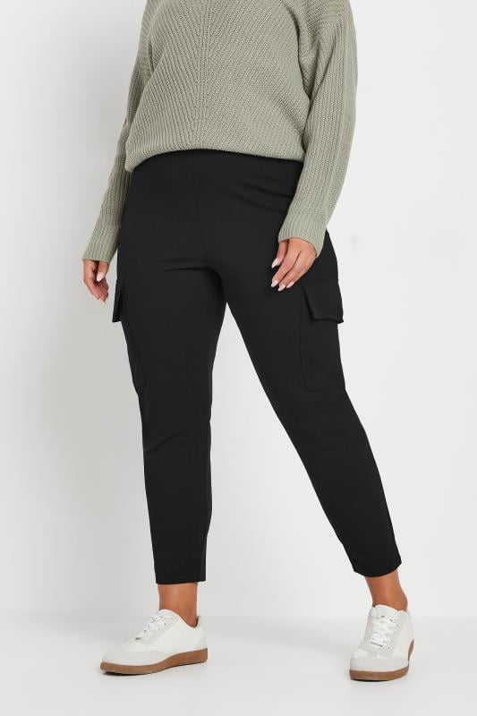 Evans YOURS Curve Black Tailored Scuba Cargo Trousers